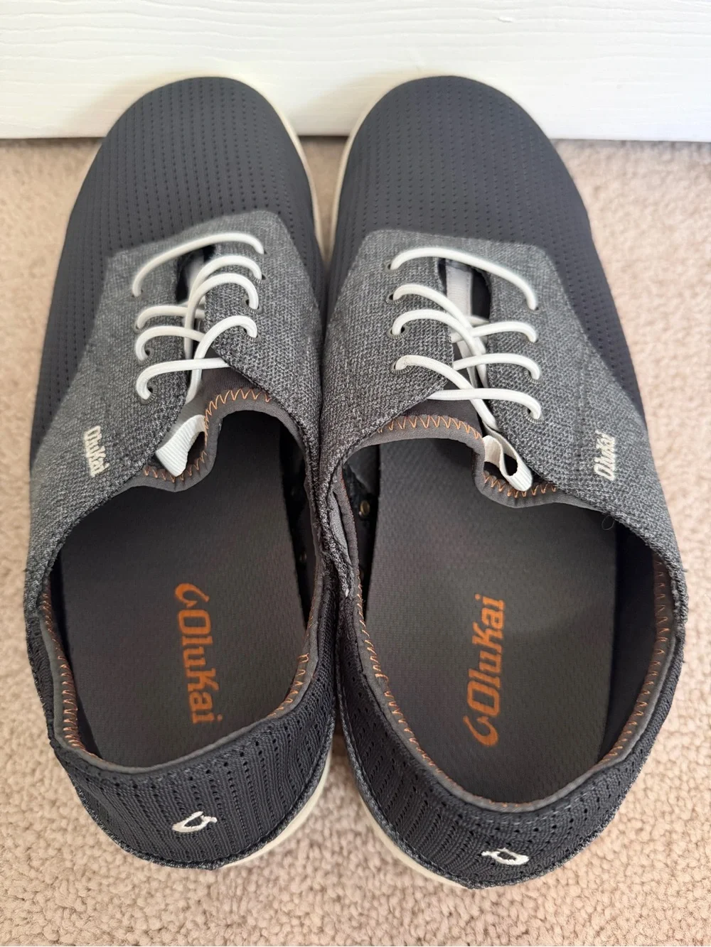 Olukai Men’s Size 11.5 Nohea Moku Gray Casual Slip On Boat Deck Shoes